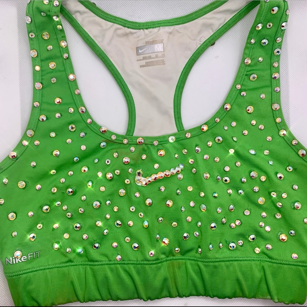 Nike Fit Dry Sports Bra with Rhinestones, Green